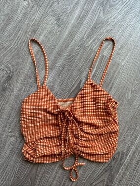Orange Gingham Ruched Cami Top